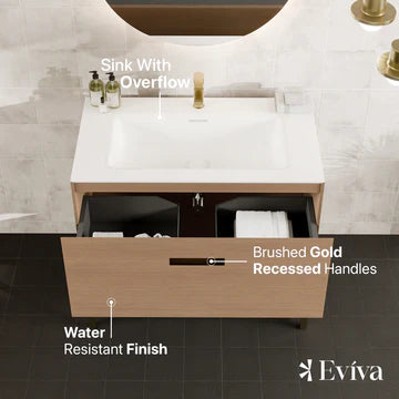 Iris 35"W x 19"D Natural Oak Bathroom Vanity with White Solid Surface Countertop and Integrated Sink EVVN203-35OAK