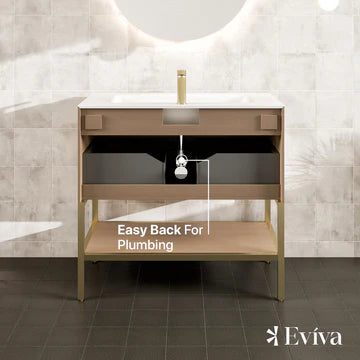 Iris 35"W x 19"D Natural Oak Bathroom Vanity with White Solid Surface Countertop and Integrated Sink EVVN203-35OAK