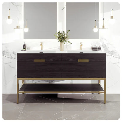 Iris 59"W x 19"D Gray Oak Double Sink Bathroom Vanity with White Solid Surface Countertop and Integrated Sinks EVVN203-59GOK