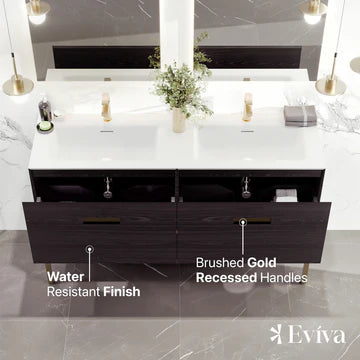 Iris 59"W x 19"D Gray Oak Double Sink Bathroom Vanity with White Solid Surface Countertop and Integrated Sinks EVVN203-59GOK