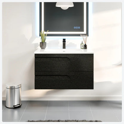 Joy 36"W x 18"D Blackwood Wall Mount Bathroom Vanity with White Porcelain Countertop and Integrated Sink EVVN23-36BW-WM