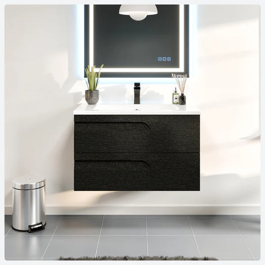 Joy 36"W x 18"D Blackwood Wall Mount Bathroom Vanity with White Porcelain Countertop and Integrated Sink EVVN23-36BW-WM