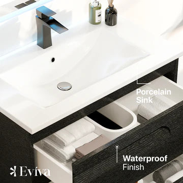 Joy 36"W x 18"D Blackwood Wall Mount Bathroom Vanity with White Porcelain Countertop and Integrated Sink EVVN23-36BW-WM