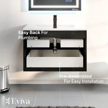 Joy 36"W x 18"D Blackwood Wall Mount Bathroom Vanity with White Porcelain Countertop and Integrated Sink EVVN23-36BW-WM