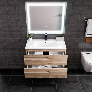 Joy 36"W x 18"D Maple Wall Mount Bathroom Vanity with White Porcelain Countertop and Integrated Sink EVVN23-36MP-WM