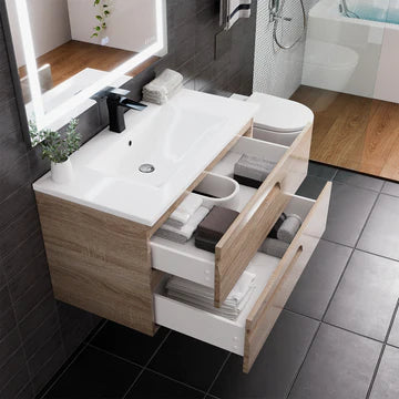 Joy 36"W x 18"D Maple Wall Mount Bathroom Vanity with White Porcelain Countertop and Integrated Sink EVVN23-36MP-WM