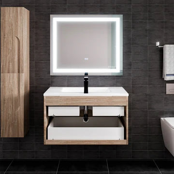 Joy 36"W x 18"D Maple Wall Mount Bathroom Vanity with White Porcelain Countertop and Integrated Sink EVVN23-36MP-WM