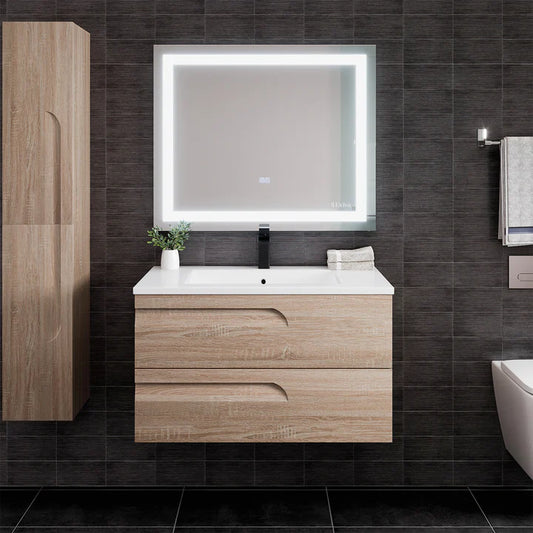 Joy 36"W x 18"D Maple Wall Mount Bathroom Vanity with White Porcelain Countertop and Integrated Sink EVVN23-36MP-WM