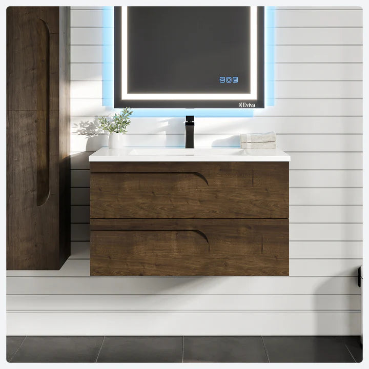 Joy 36"W x 18"D Rosewood Wall Mount Bathroom Vanity with White Porcelain Countertop and Integrated Sink EVVN23-36RW-WM