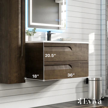 Joy 36"W x 18"D Rosewood Wall Mount Bathroom Vanity with White Porcelain Countertop and Integrated Sink EVVN23-36RW-WM