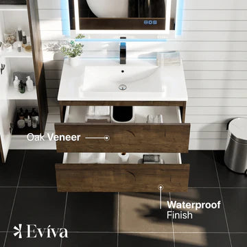 Joy 36"W x 18"D Rosewood Wall Mount Bathroom Vanity with White Porcelain Countertop and Integrated Sink EVVN23-36RW-WM