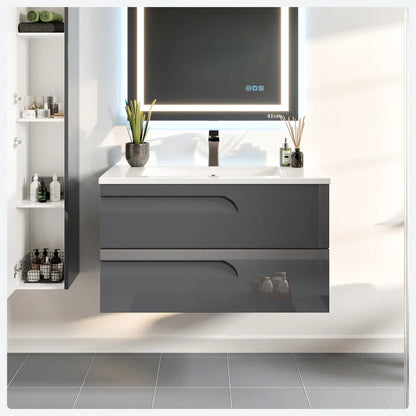 Joy 40"W x 18"D Gray Wall Mount Bathroom Vanity with White Porcelain Countertop and Integrated Sink EVVN23-39GR-WM