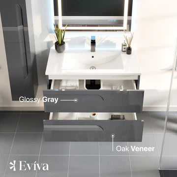 Joy 40"W x 18"D Gray Wall Mount Bathroom Vanity with White Porcelain Countertop and Integrated Sink EVVN23-39GR-WM