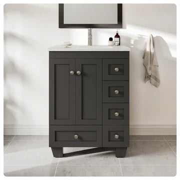 Happy 24"W x 18"D Espresso Bathroom Vanity with White Carrara Quartz Countertop and Undermount Porcelain Sink EVVN30-24X18ES-Q