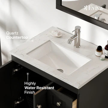 Happy 24"W x 18"D Espresso Bathroom Vanity with White Carrara Quartz Countertop and Undermount Porcelain Sink EVVN30-24X18ES-Q