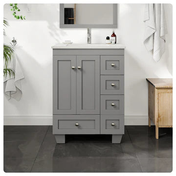 Happy 24"W x 18"D Gray Bathroom Vanity with White Carrara Quartz Countertop and Undermount Porcelain Sink EVVN30-24X18GR-Q