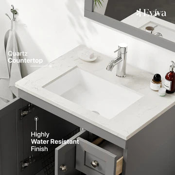 Happy 24"W x 18"D Gray Bathroom Vanity with White Carrara Quartz Countertop and Undermount Porcelain Sink EVVN30-24X18GR-Q