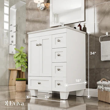 Happy 24"W x 18"D White Bathroom Vanity with White Carrara Quartz Countertop and Undermount Porcelain Sink EVVN30-24X18WH-Q