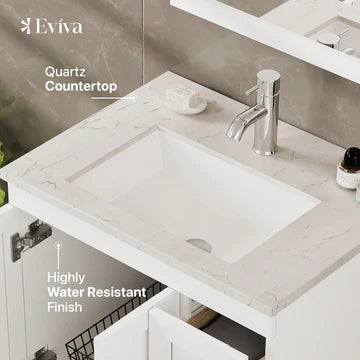 Happy 24"W x 18"D White Bathroom Vanity with White Carrara Quartz Countertop and Undermount Porcelain Sink EVVN30-24X18WH-Q