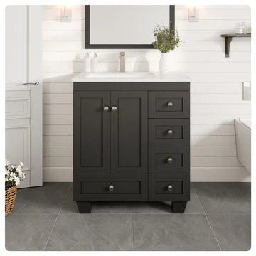 Happy 30"W x 18"D Espresso Bathroom Vanity with White Carrara Quartz Countertop and Undermount Porcelain Sink EVVN30-30X18ES-Q