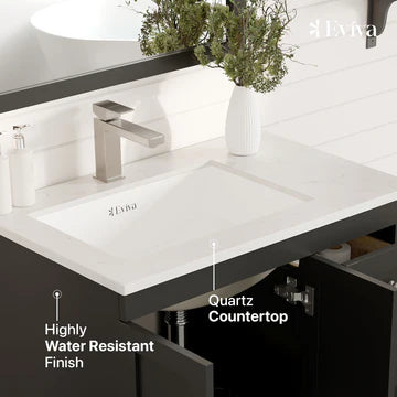 Happy 30"W x 18"D Espresso Bathroom Vanity with White Carrara Quartz Countertop and Undermount Porcelain Sink EVVN30-30X18ES-Q