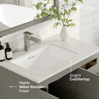 Happy 30"W x 18"D Gray Bathroom Vanity with White Carrara Quartz Countertop and Undermount Porcelain Sink EVVN30-30X18GR-Q