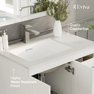 Happy 30"W x 18"D White Bathroom Vanity with White Carrara Quartz Countertop and Undermount Porcelain Sink EVVN30-30X18WH-Q