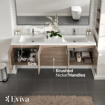 Axis 72"W x 20"D White Oak Wall Mount Double Sink Bathroom Vanity with White Acrylic Countertop and Integrated Sinks EVVN404-72WHOK