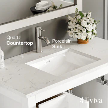 Hampton 36"W x 22"D White Bathroom Vanity with White Carrara Quartz Countertop and Undermount Porcelain Sink EVVN411-36X18WQ