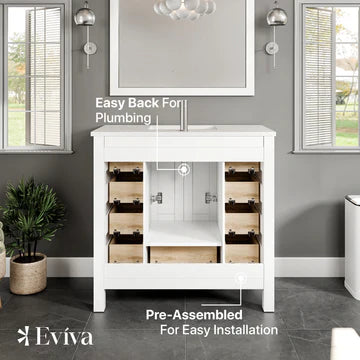 Hampton 36"W x 22"D White Bathroom Vanity with White Carrara Quartz Countertop and Undermount Porcelain Sink EVVN411-36X18WQ