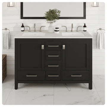 Aberdeen 48"W x 22"D Espresso Bathroom Vanity with White Carrara Quartz Countertop and Undermount Porcelain Sink EVVN412-48ES-Q