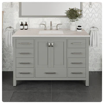 Aberdeen 48"W x 22"D Gray Bathroom Vanity with White Carrara Quartz Countertop and Undermount Porcelain Sink EVVN412-48GR-Q