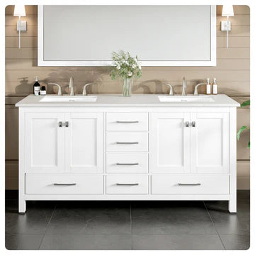 Aberdeen 72"W x 22"D White Double Sink Bathroom Vanity with White Carrara Quartz Countertop and Undermount Porcelain Sinks EVVN412-72WH-Q