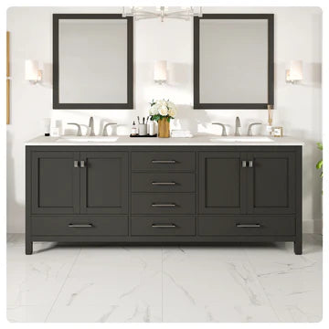 Aberdeen 84"W x 22"D Espresso Double Sink Bathroom Vanity with White Carrara Quartz Countertop and Undermount Porcelain Sinks EVVN412-84ES-Q