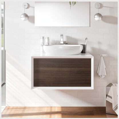 Santa Monica 36"W x 22"D Gray Oak Wall Mount Bathroom Vanity with White Acrylic Countertop and Vessel Solid Surface Sink EVVN555-36GOK