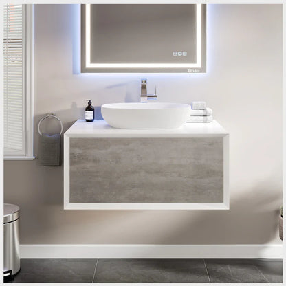 Santa Monica 36"W x 22"D Gray Wall Mount Bathroom Vanity with White Acrylic Countertop and Vessel Solid Surface Sink EVVN555-36GR