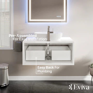 Santa Monica 36"W x 22"D Gray Wall Mount Bathroom Vanity with White Acrylic Countertop and Vessel Solid Surface Sink EVVN555-36GR