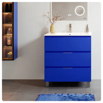 Malmo 32"W x 18"D Blue Bathroom Vanity with White Porcelain Countertop and Integrated Sink EVVN570-32X18BLU