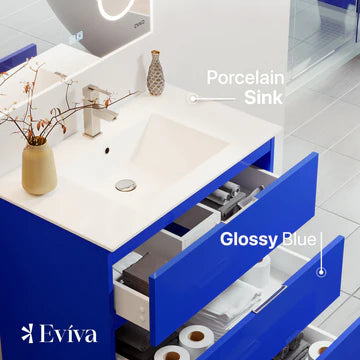 Malmo 32"W x 18"D Blue Bathroom Vanity with White Porcelain Countertop and Integrated Sink EVVN570-32X18BLU