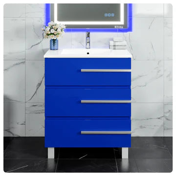 Deluxe 32"W x 18"D Blue Bathroom Vanity with White Porcelain Countertop and Integrated Sink EVVN580-32BLU