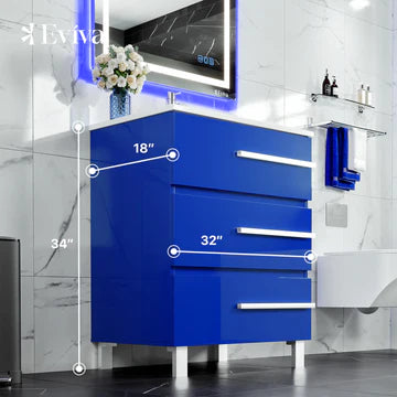 Deluxe 32"W x 18"D Blue Bathroom Vanity with White Porcelain Countertop and Integrated Sink EVVN580-32BLU