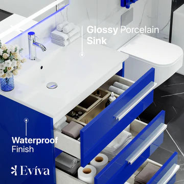 Deluxe 32"W x 18"D Blue Bathroom Vanity with White Porcelain Countertop and Integrated Sink EVVN580-32BLU