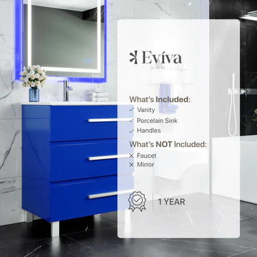 Deluxe 32"W x 18"D Blue Bathroom Vanity with White Porcelain Countertop and Integrated Sink EVVN580-32BLU