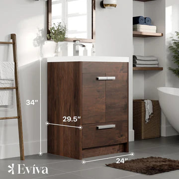 Lugano 24"W x 20"D Rosewood Bathroom Vanity with White Acrylic Countertop and Integrated Sink EVVN600-8-24RSWD