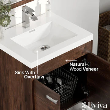 Lugano 24"W x 20"D Rosewood Bathroom Vanity with White Acrylic Countertop and Integrated Sink EVVN600-8-24RSWD