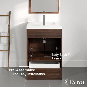 Lugano 24"W x 20"D Rosewood Bathroom Vanity with White Acrylic Countertop and Integrated Sink EVVN600-8-24RSWD