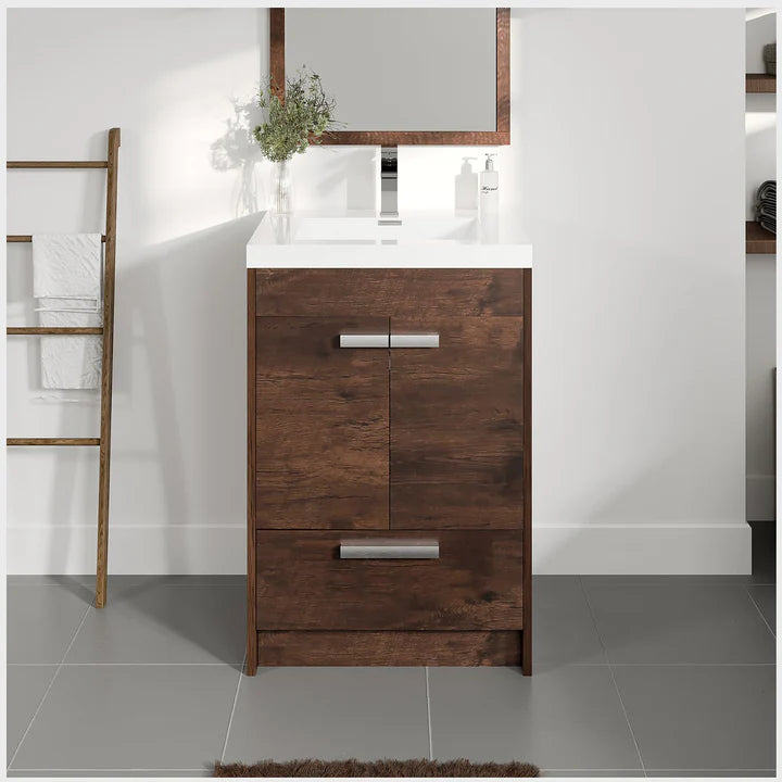 Lugano 24"W x 20"D Rosewood Bathroom Vanity with White Acrylic Countertop and Integrated Sink EVVN600-8-24RSWD