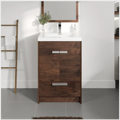 Lugano 24"W x 20"D Rosewood Bathroom Vanity with White Acrylic Countertop and Integrated Sink EVVN600-8-24RSWD