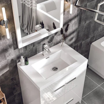 Lugano 24"W x 20"D White Bathroom Vanity with White Acrylic Countertop and Integrated Sink EVVN600-8-24WH