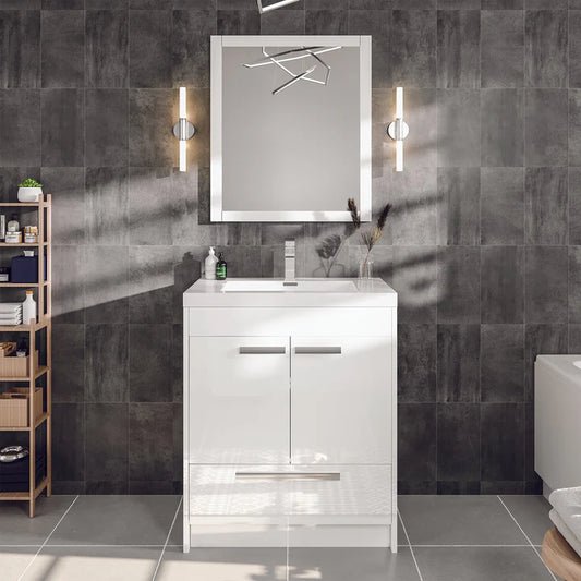 Lugano 24"W x 20"D White Bathroom Vanity with White Acrylic Countertop and Integrated Sink EVVN600-8-24WH